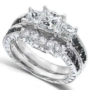  1 3/5 Carat TW Black and White Diamond Wedding Ring Set in 