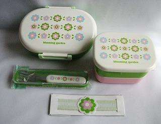 Japanese Blooming Garden LUNCH BOX SET BENTO OVAL 6pcs Pink / Green 