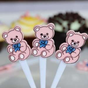  Teddy Bear Cupcake Picks   Pink (6 Count)