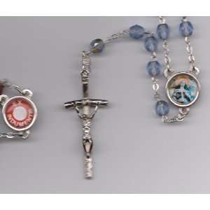 Saint St Rita Blue Relic Rosary with Holy Prayer Card, Velour Bag and 