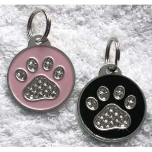   and Black Circle with Crystal Bling Paw Pet ID Tags 