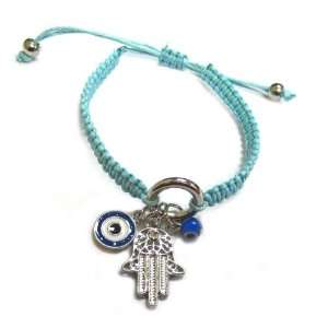   Bracelet with Circle Hoop and Hamsa/Hand of Fatima Charms   Evil Eye
