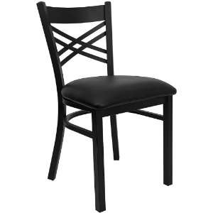  Black X Back Metal Restaurant Chair with Black Vinyl 