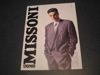 1988 Missoni Uomo Mens Fashion 80s Suit Tie Ad  