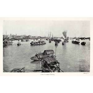  1901 Halftone Print Canton Guandong Pearl River China Boat Ship 