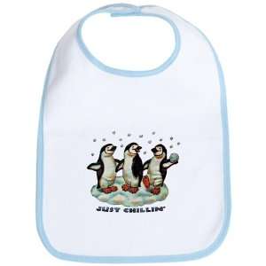 Baby Bib Sky Blue Christmas Penguins Just Chillin in Snow 