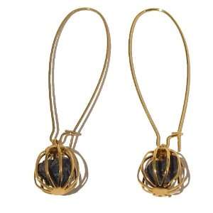   01 Dangle Gold Cage Blue Raw Stone Rock Gem Crystal 2.5 Jewelry