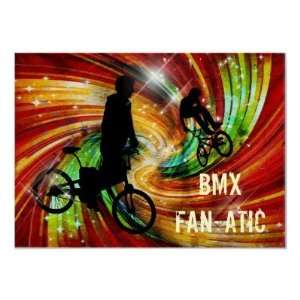  BMXers in Red and Orange Grunge Swirls Posters