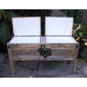 Texas Double Cooler Hand Made Weathered Wood Outdoor Double Ice Chest 