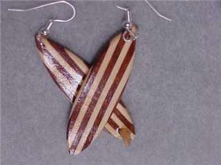 Surfboard Earrings Laminated Tan Brown Wood 2 1/2 Drop  