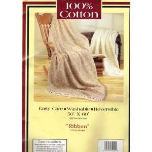 Ribbon 100% Natural Cotton Reversible Blanket & Throw 50 x 60 
