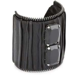  TED ROSSI Classic Pleated Leather and Gem Zipper Cuff 