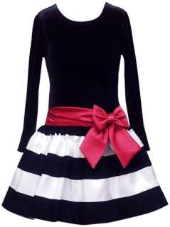 New Girls Rare Editions Black Stripe Christmas Dress 5  