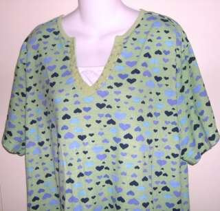 Spectra green embellished cotton shirt w/ hearts 2X  
