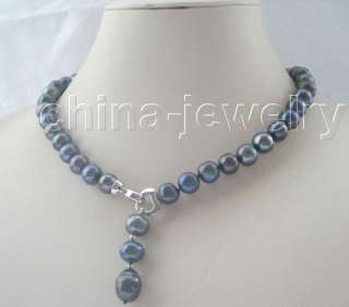 Beautiful 17.5 11mm black round freshwater pearl necklace   
