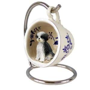  Shih Tzu Puppy Cut Blue Tea Cup Dog Ornament   Black 