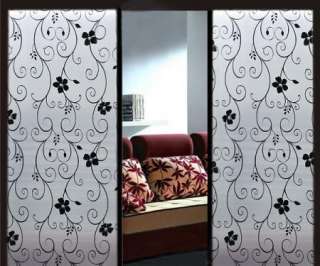   25 Privacy Decorative Frosted Glass Window Film Black Flowers  