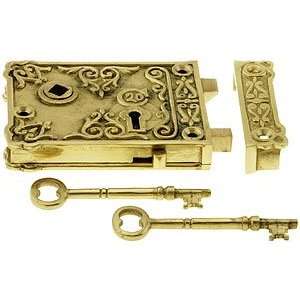  Rim Lock Set. Solid Brass Small Ornate Rim Lock