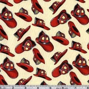  45 Wide Fire Fighter Head Gear Vintage Tea Fabric By The 