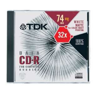  TDK CD R74PWCX CD R, 74 Minute, 650MB (White, Single 