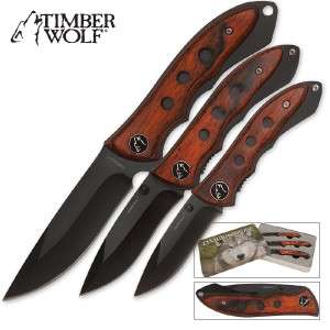 Timber Wolf Grizzly Outdoor 3 Knife Set in Wolf Tin  