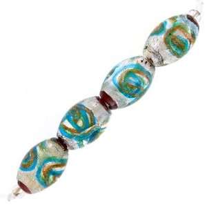  13mm Silver with Blue Green Swirl Foil Lined Oval Lampwork 