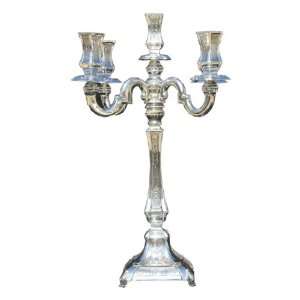  Silver Shabbat Candelabra with 6 Branches, Floral Pattern 