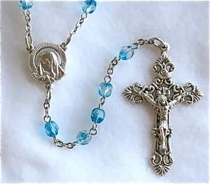 Variegated Turquoise Blue Glass BLESSED MOTHER Rosary Beads  Catholic 