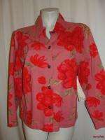 BFS10~NEW NWT TANTRUMS Pink Red Beaded Floral Denim Jacket Size S 4/6 