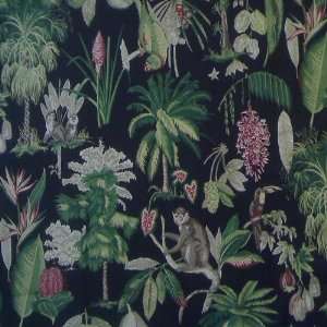   Monkey, Palm, Parrot Etc, Color Licorice, Braemore Fabric By the Yard