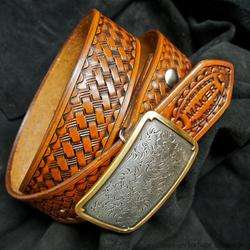 Leather Belt Hand Tooled Custom Cowboy Gun Leather NYC  