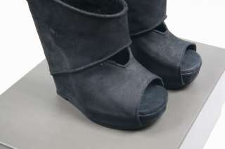 Rick Owens Black Blistered Leather Winged Wedges 37.5 7.5 Boots 