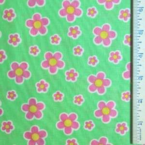 HALF YARD Springs EASTER Blotch FLORAL Pink Flowers on GREEN Fabric 1 
