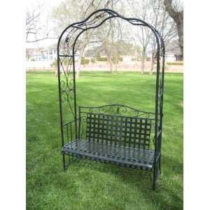  MANDALAY IRON PATIO ARBOR BENCH in BLACK with a CHARCOAL 