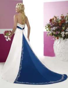 Store White/Blue Satin Wedding Dress Size*8 10 12 14 16  