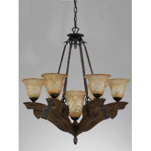 Woodland lodge   chandelier in wood and buckle strapping with amber pi