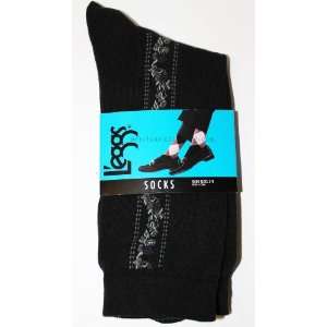  Leggs , Black Floral Pattern Socks, Shoe Size 5 9 , 1 