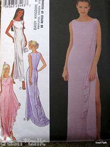   evening gown formal dress pattern sleeveless train flutter sz 6 16