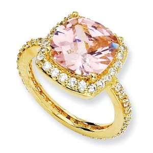  Gold Plated Sterling Silver Rose Cut Pink Cz Square Ring 