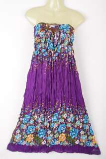 md009v Floral Boho Ladies Summer Sun Dress Beach Purple XS S M L 