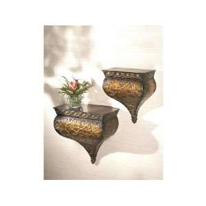 Hammered Embossed Wall Shelf Set/2 Iron Mered Detailing Rust 14 X 7 X 