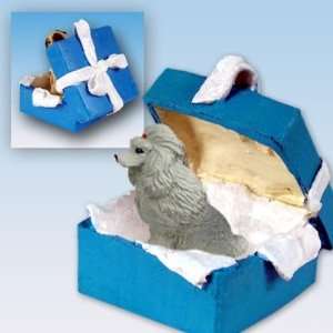  Poodle Blue Gift Box Dog Ornament   Gray