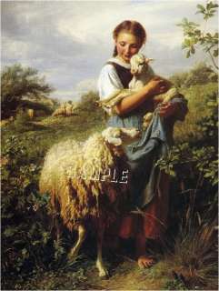 VICTORIAN SHEPHERDESS SHEEP LAMB FARM *CANVAS* ART  