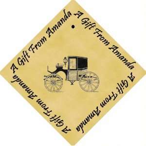   of 48 PERSONALISED Parchment 6cm Square Gift Tags Brougham Carriage