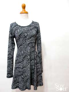 Vtg 80s style Zebra Geometric Print Swing Wool Dress  