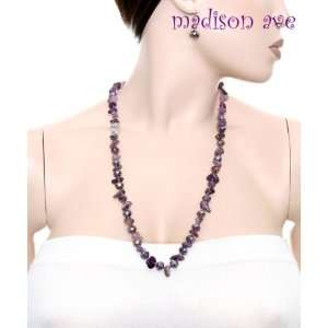  Fashion Brush fire Beads & Amythist Chips Purple Necklace 