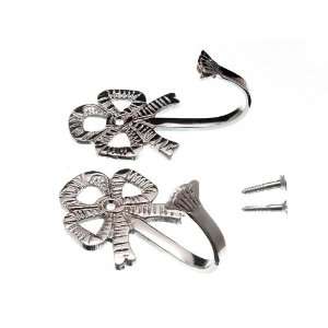 CURTAIN TIE BACK HOLD BACK HOOKS LARGE BOW 80MM CHROME + SCREWS ( 1 