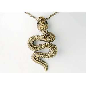   Topaz Crystal Rhinestone Snake Animal Reptile Costume Pendant Necklace