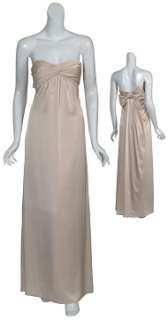 Lovely satin evening gown with strapless sweetheart neckline has 