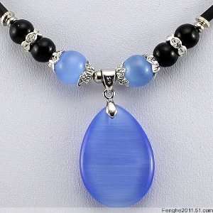  Opal Cat Eye Black Agate Necklace (Blue) 